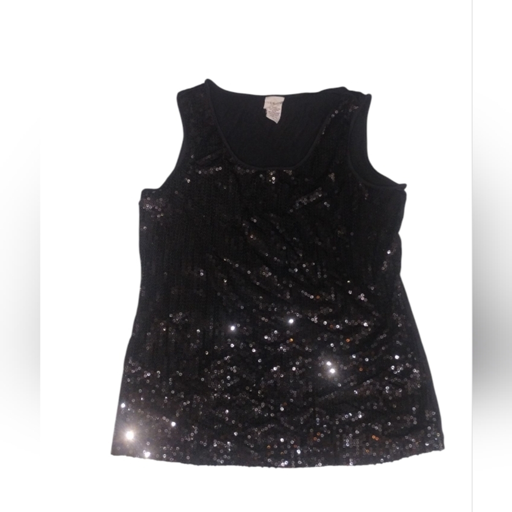 Covington Women's Black Sequin Tank Top Holiday Shirt SZ L